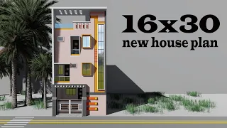 16x30 house plan , 16 by 30 ghar ka naksha , 16*30 new car parking design