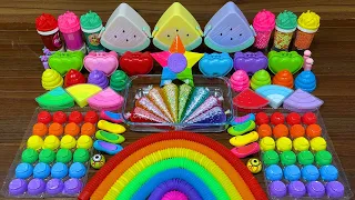 RAINBOW 🌈🌈Mixing random into Glossy Slime #relaxing videos#