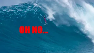 Big Wave Surfer Tumbles Over Board -XL Wipeout- Jaws Maui Hawaii Super Swell Saturday Jetski Tow Day