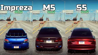 NFS Heat: Subaru Impreza vs BMW M5 vs Audi S5 - Drag Race