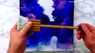 Quiet Night | Distant Waterfall Landscape Painting | Easy Art for Beginners | Oval Brush Techniques