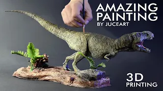 Painting 3D printed dinosaur / tyrannosaurus rex with diorama.🦖🎨