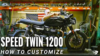 Customizing a new 2023 Triumph Speed Twin with exhausts, tail tidy, turn signals, foot pegs and R&D