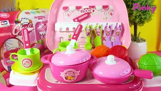 💜 7 Minutes Satisfying with Unboxing Pink Toy Kitchen Cooking Playset Bag (no music) | Pinky ASMR 😍