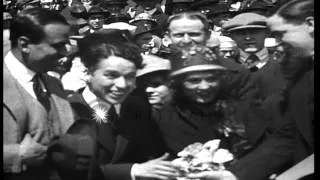 Hollywood stars Chaplin, Pickford and Fairbanks during the Third Liberty Loan dri...HD Stock Footage