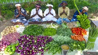 KING of VEGETABLE Recipe | SAMBAR Recipe with Four Side Dish | Veg Village Food Cooking in Village