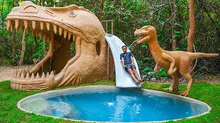 Building Water Slide Park into Underground Swimming Pool Dinosaur House