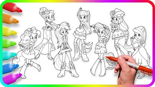 EQUESTRIA GIRLS Coloring Pages - Dancing Girls. How to color My Little Pony. Easy Drawing Tutorial