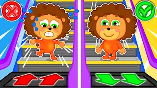 Lion Family USA | Be Careful At The Escalator | Safety Tips | Family Kids Cartoons