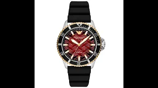 【ARMANI】烈焰鏤空面板矽膠機械腕錶/黑x紅面 AR60070