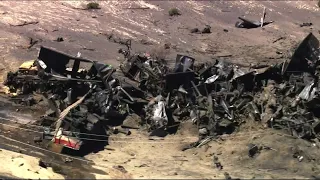 Raw video: freight train derails in Mojave Desert