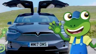 Gecko and the Electric Car - Gecko's Real Vehicles | Real Vehicles For Kids | Learning For Kids