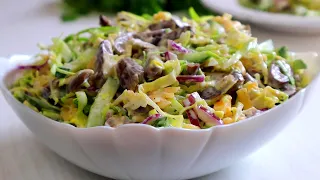 Уж Очень Он Вкусный! Салат с Молодой капустой и куриными сердечками!