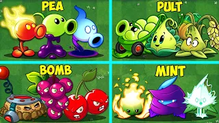 4 Team Plants PEA x PULT x MINT x BOMB Power Up - Who Will Win? - PvZ 2 Battlez