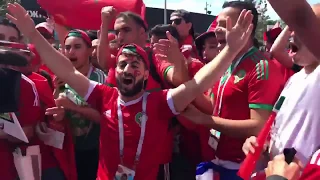 Moroccan and Portuguese fans before the match in Moscow on World Cup Russia 2018