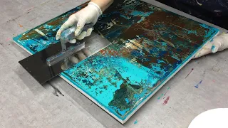 Squeegee technique after Gerhard Richter | abstract acrylic painting with rust and patina on canvas