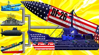 SON OF AMERICA : USS Freedom USA VS Submarine / Big Ship Eater   Fortress Ship | Arena Tank Cartoon