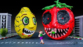 😱 Making Giant Ms. LEMONS & Mr. TOMATOS Sculptures with Clay
