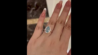 Louily Exquisite Rose Gold Halo Pear Cut Cyan Blue Engagement Ring In Sterling Silver