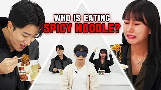 WHO IS THE LIAR? Boy vs Girl Try to Guess Who's Eating Real Spicy Noodle!