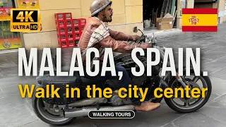 Walk in the center of Malaga, Spain. Walking tour 4K video Ultra HD. Camera iPhone 15, 4K 60fps.