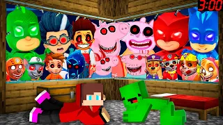 JJ and Mikey Hide From Scary PJ MASKS , Peppa Pig family , SPONGEBOB.EXE paw patrol Minecraft Maizen