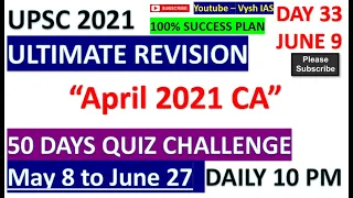 UPSC PRELIMS 2021 REVISION | DAY 33 | 50 DAYS DAILY QUIZ