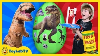 Park Rangers Face Off with Family Fun Game for Toys in Giant T-Rex Dinosaur Surprise Egg
