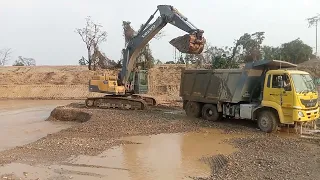 The rocks and sand loading and shifting.#Eicher dumper#Volvo Excavator.