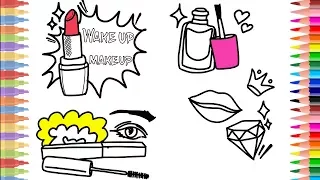 How to Draw  Makeup Set | Coloring Pages For Girls Makeup, Nail Vanish, Lipstick