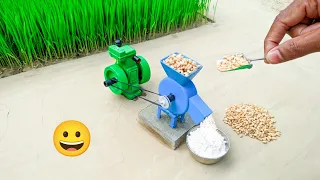 diy tractor mini diesel engine flour mill machine | science project | mini inventor