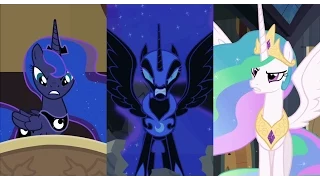 Luna transforms into Nightmare Moon and fights Celestia
