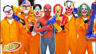 Spider Man vs Bad Guy Team Nerf Gun Live Action ( Nerf First Person Shooter )