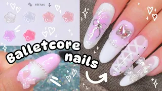 ₊˚🩰 Testing Beetles White Soft Pink gel kit! 🩷 Balletcore Nail art 🎀˚₊