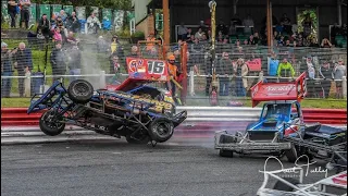 BriSCA F1 Stockcars British - 84 #WallopStraightIn 2 & 16 + 97 wipes out leading cars - Hednesford