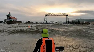 Technical but beautiful paddle transit of the Duluth ship canal