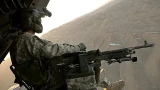 Afghanistan War. Heavy Firefight Helicopter Door Gunners Hunt & Shoot - Combat Footage HD