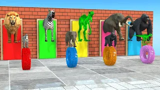 Cow Elephant Lion Gorilla Tiger T Rex Guess The Right Door ESCAPE ROOM CHALLENGE Animals Tire Game