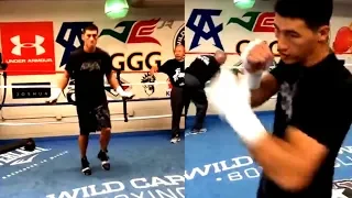 Champ Dmitry Bivol skipping & shadowboxing for the media in LA