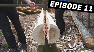 Building A Log Cabin | Ep. 11 | Splitting the Sill Log - our first log is up!