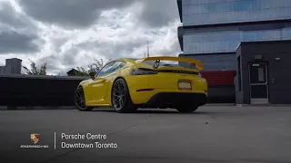2020 Porsche 718 Cayman GT4 in Racing Yellow// Porsche Centre Downtown Toronto