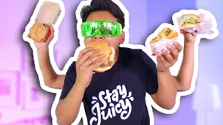 BLIND BURGER TASTE TEST CHALLENGE! (McDonalds, Burger King, and more)