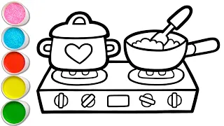 Stove Drawing, Painting and Coloring for Kids, Toddlers | Let's Draw, Paint Together #267