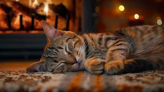 4K Purring Cat 🔥 Crackling Fireplace and Purr Sound for Sleeping, Meditation, Healing, Stress Relief