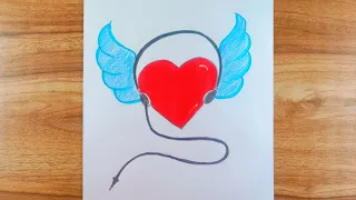 How to draw a cute love wearing headphone drawing easy pencil sketch for beginner ||drawing