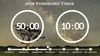 50 Minute Pomodoro Timer 🌳Night Forest Sound (숲 ASMR)📚6-Hour Study ⏱Pomodoro 50/10, 50 min x 6 sets