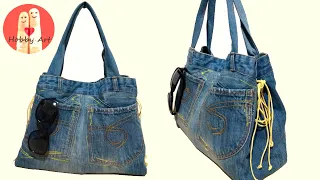 DIY Tutorial Riciclo Borsa Jeans - Recycled  Denim Bag