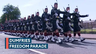 Royal Regiment of Scotland parades through Dumfries in the sun