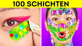 100-SCHICHTEN-CHALLENGE! 100+ Schichten Makeup, Nägel, Pflaster, Lippenstift von 123 GO! CHALLENGE