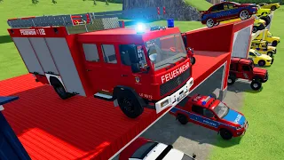 TRANSPORTING AMBULANCE, CARS, FIRE TRUCK, POLICE CARS OF COLORS! WITH TRUCKS! - FARMING SIMULATOR 22